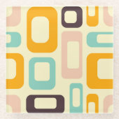 Retro geometric pattern in light beige background ガラスコースター (正面)
