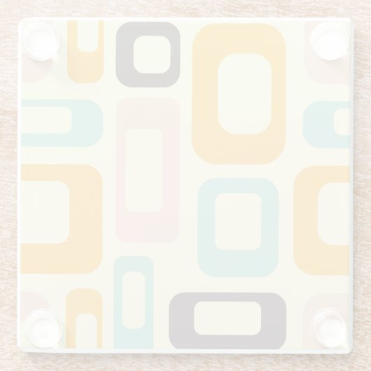 Retro geometric pattern in light beige background ガラスコースター (裏面)