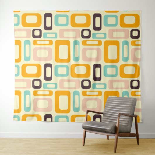 Retro geometric pattern in light beige background タペストリー (インサイチュ(横))