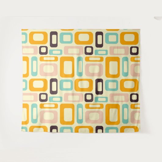 Retro geometric pattern in light beige background タペストリー (正面(横))