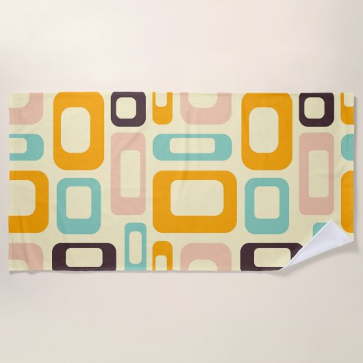 Retro geometric pattern in light beige background ビーチタオル (正面)