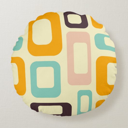 Retro geometric pattern in light beige background ラウンドクッション (正面)