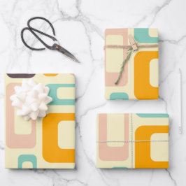 Retro geometric pattern in light beige background ラッピングペーパーシート