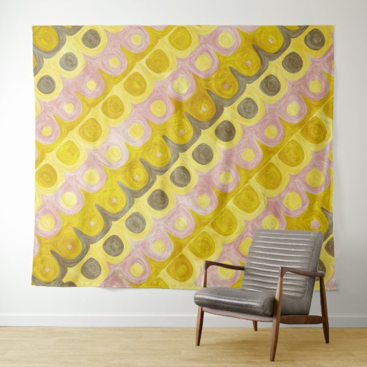 Retro Geometric Pattern in Yellow and Pink タペストリー (インサイチュ(横))