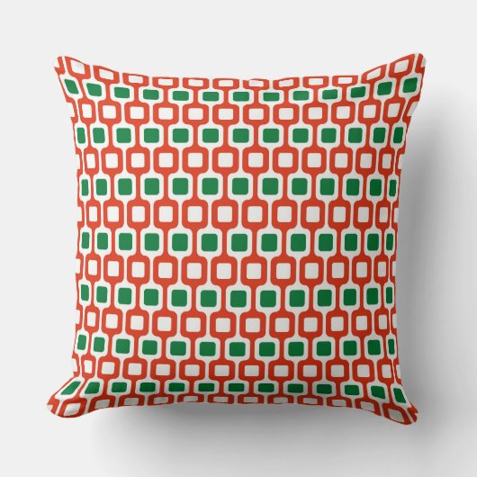 Retro Geometric Pattern: Red and Green クッション (正面)