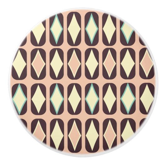 Retro geometric pattern with brown, yellow, blue セラミックノブ (正面)