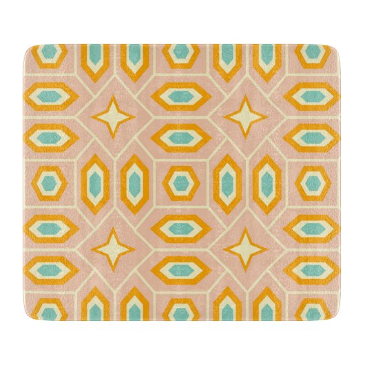 Retro geometric pattern with hexagons and stars カッティングボード (正面)