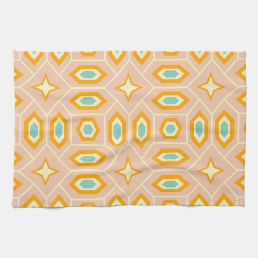 Retro geometric pattern with hexagons and stars キッチンタオル (横)