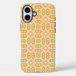 Retro geometric pattern with hexagons and stars iPhone 16 plusケース