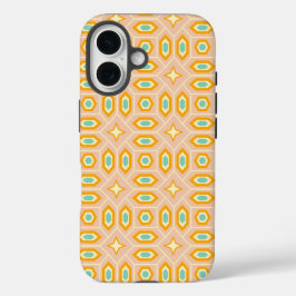 Retro geometric pattern with hexagons and stars iPhone 16ケース