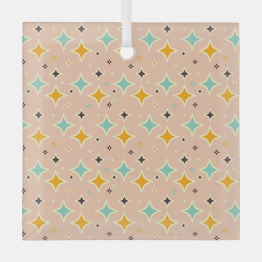 Retro geometric pattern with teal, orange, black ガラスオーナメント (正面)