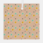 Retro geometric pattern with teal, orange, black ガラスオーナメント (裏面)