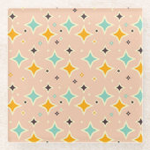 Retro geometric pattern with teal, orange, black ガラスコースター (正面)