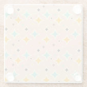 Retro geometric pattern with teal, orange, black ガラスコースター (裏面)