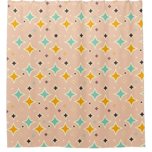 Retro geometric pattern with teal, orange, black シャワーカーテン (正面)