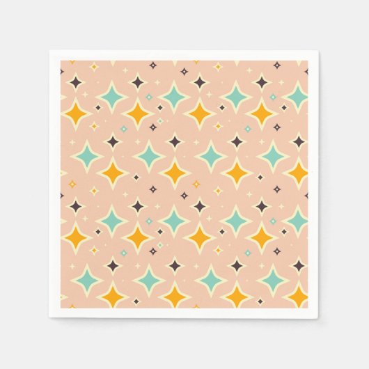 Retro geometric pattern with teal, orange, black スタンダードカクテルナプキン (正面)