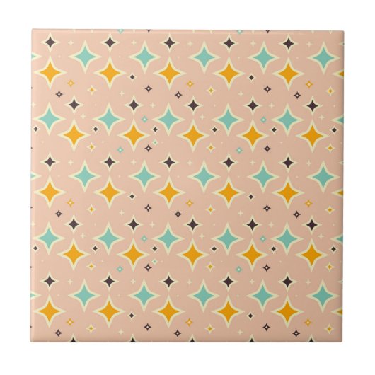 Retro geometric pattern with teal, orange, black タイル (正面)