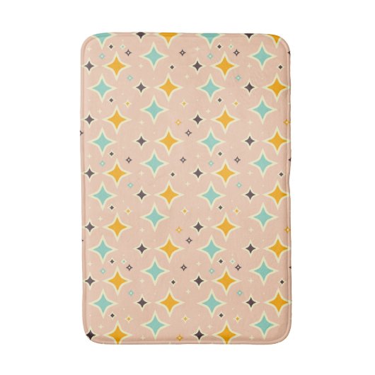 Retro geometric pattern with teal, orange, black バスマット (正面縦)