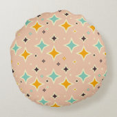 Retro geometric pattern with teal, orange, black ラウンドクッション (裏面)