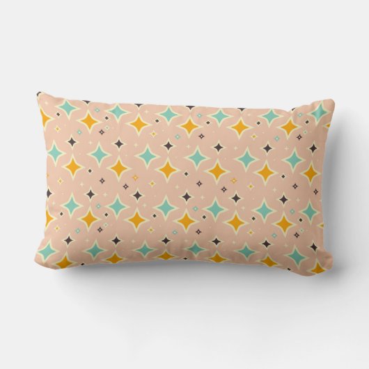 Retro geometric pattern with teal, orange, black ランバークッション (裏面)