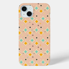 Retro geometric pattern with teal, orange, black iPhone 15 miniケース
