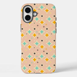 Retro geometric pattern with teal, orange, black iPhone 16 plusケース
