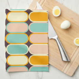 Retro geometric pattern with vertical ovals キッチンタオル