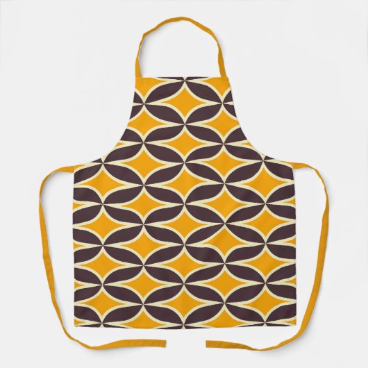 Retro geometric pattern yellow and brown leaf エプロン (正面)