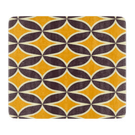 Retro geometric pattern yellow and brown leaf カッティングボード