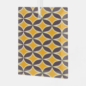 Retro geometric pattern yellow and brown leaf ガラスオーナメント (正面左)