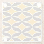 Retro geometric pattern yellow and brown leaf ガラスコースター (裏面)