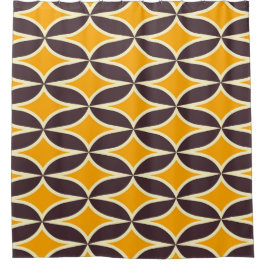 Retro geometric pattern yellow and brown leaf シャワーカーテン