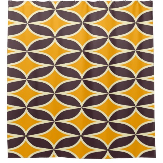 Retro geometric pattern yellow and brown leaf シャワーカーテン (正面)