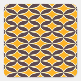Retro geometric pattern yellow and brown leaf スクエアシール