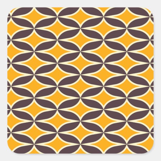 Retro geometric pattern yellow and brown leaf スクエアシール (正面)
