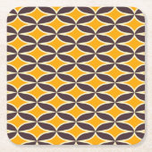 Retro geometric pattern yellow and brown leaf スクエアペーパーコースター (正面)