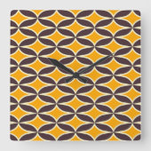 Retro geometric pattern yellow and brown leaf スクエア壁時計 (正面)