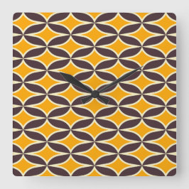 Retro geometric pattern yellow and brown leaf スクエア壁時計