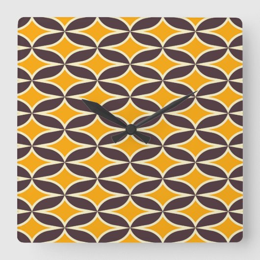 Retro geometric pattern yellow and brown leaf スクエア壁時計 (正面)