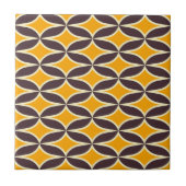 Retro geometric pattern yellow and brown leaf タイル (正面)