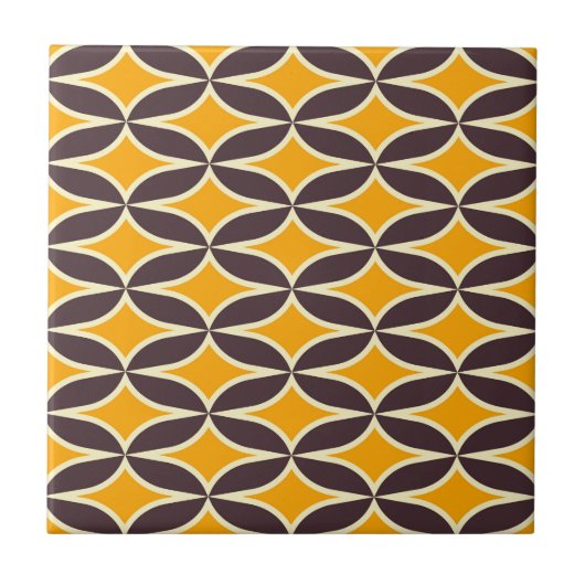 Retro geometric pattern yellow and brown leaf タイル (正面)