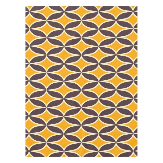 Retro geometric pattern yellow and brown leaf テーブルクロス (正面)