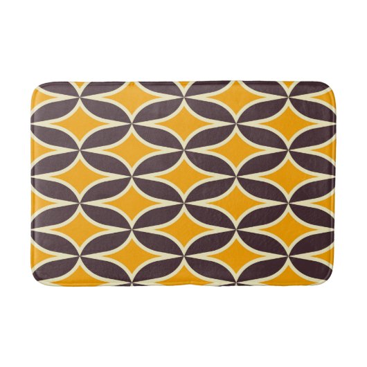 Retro geometric pattern yellow and brown leaf バスマット (正面)