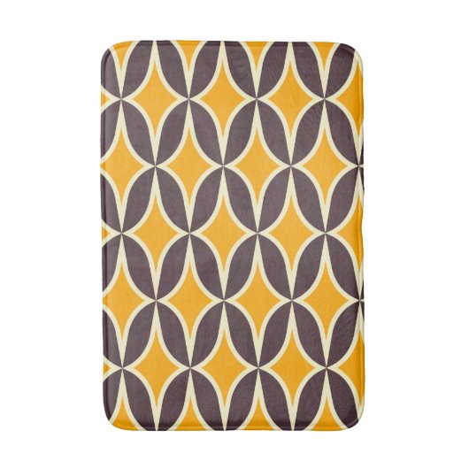 Retro geometric pattern yellow and brown leaf バスマット (正面縦)