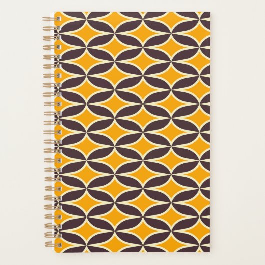 Retro geometric pattern yellow and brown leaf プランナー手帳 (正面)