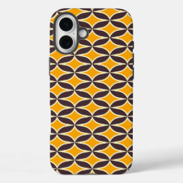 Retro geometric pattern yellow and brown leaf iPhone 16 plusケース