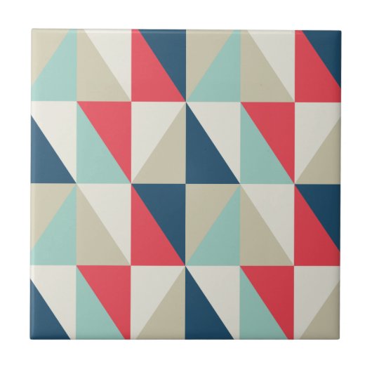 Retro Geometric Red and Blue Triangles Pattern タイル (正面)