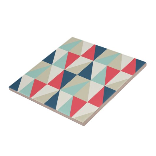 Retro Geometric Red and Blue Triangles Pattern タイル (側面)