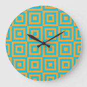 Retro Geometric Square Pattern – Bold Orange  ラージ壁時計 (正面)