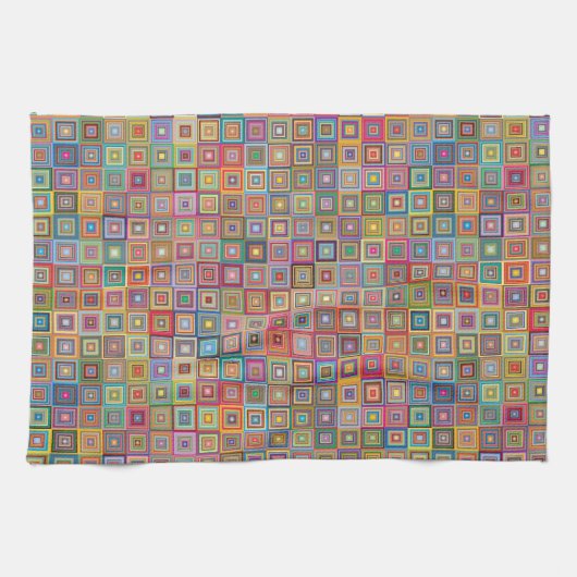 Retro Geometric Square Tile Pattern キッチンタオル (横)